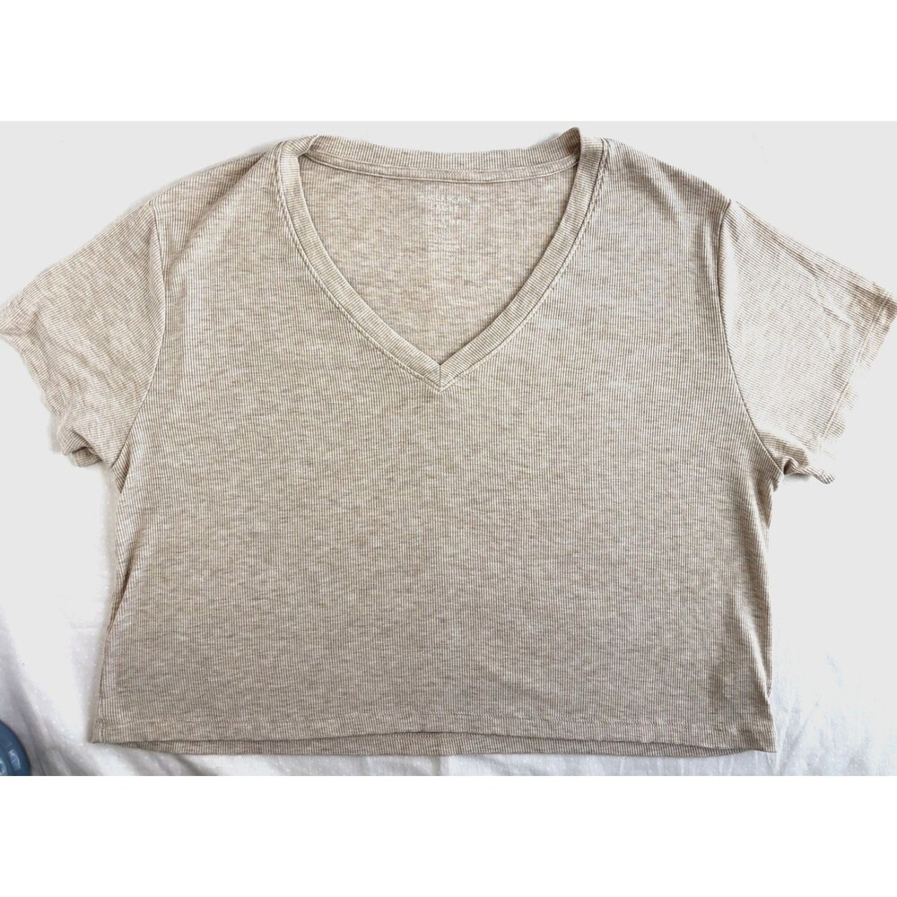 American Eagle Womens Soft & Sexy Short Sleeve Beige Cropped Top Size Medium
